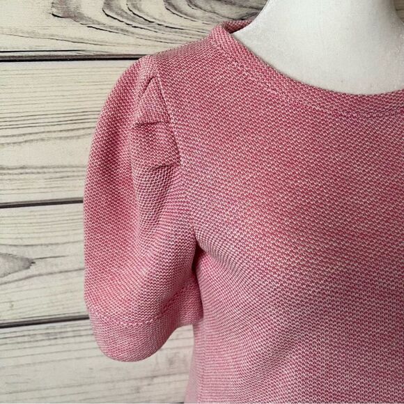 Talbots Pink Textured Knit Puff Sleeve Crewneck Sweater Top - Picture 4 of 10